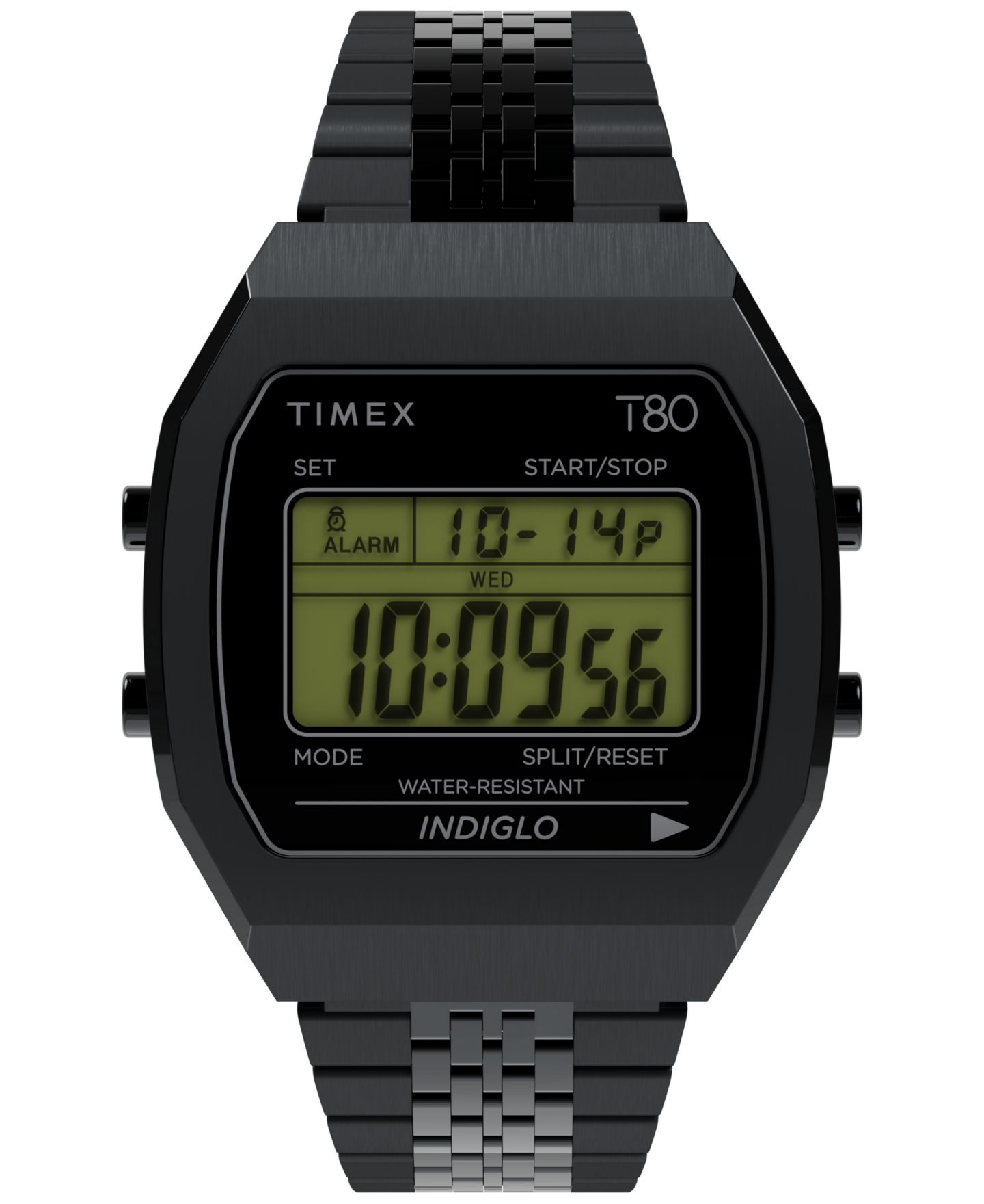 Мужские кварцевые цифровые часы Timex из чёрной нержавеющей стали, 36 мм — фото 1