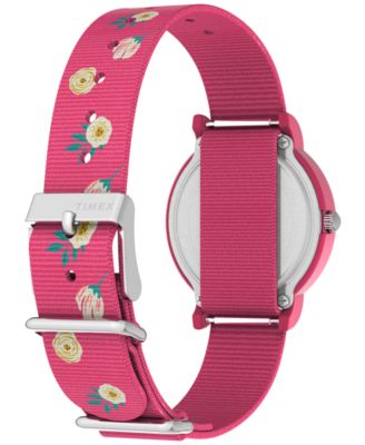 Women's Quartz Analog Pink Nylon Watch, 34mm