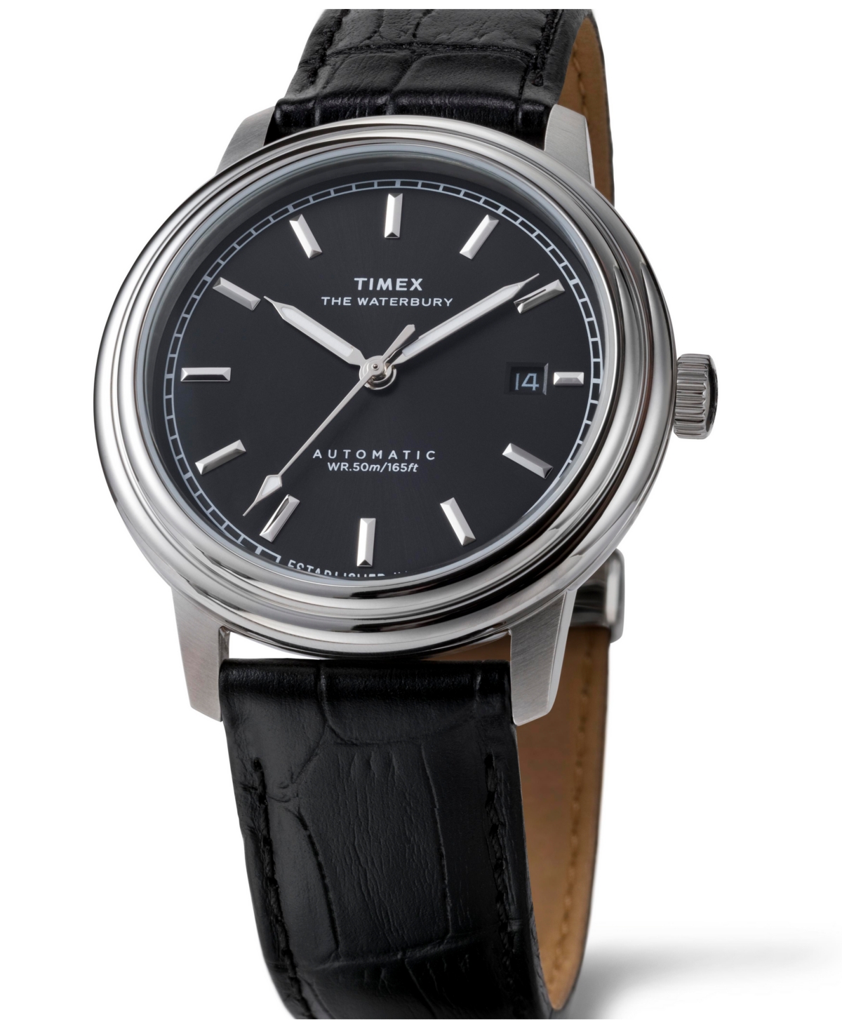 Timex ® Waterbury Metropolitan Automatic Leather Strap Watch, 41mm In Black