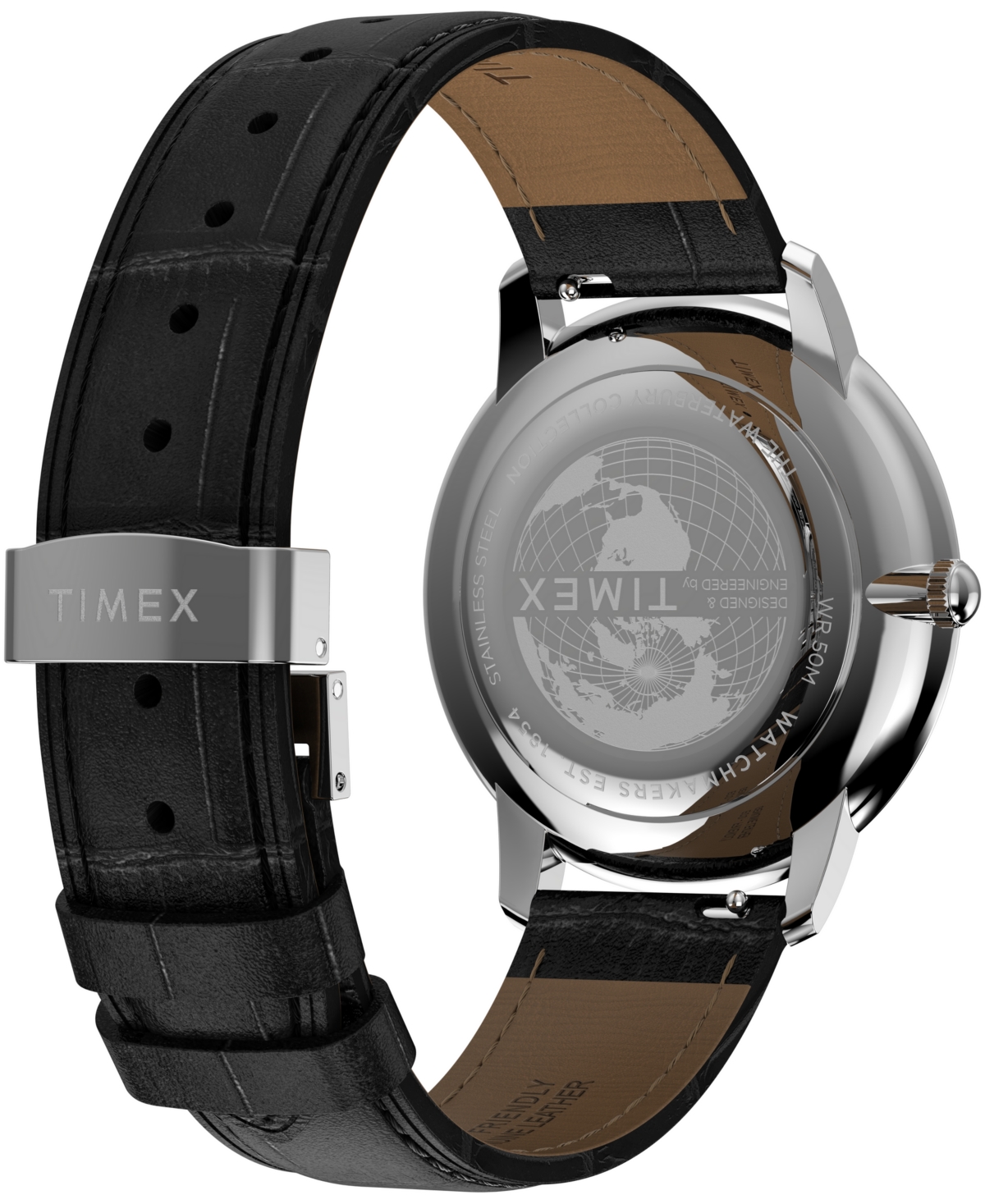 Timex ® Waterbury Metropolitan Leather Strap Watch, 39mm In Black