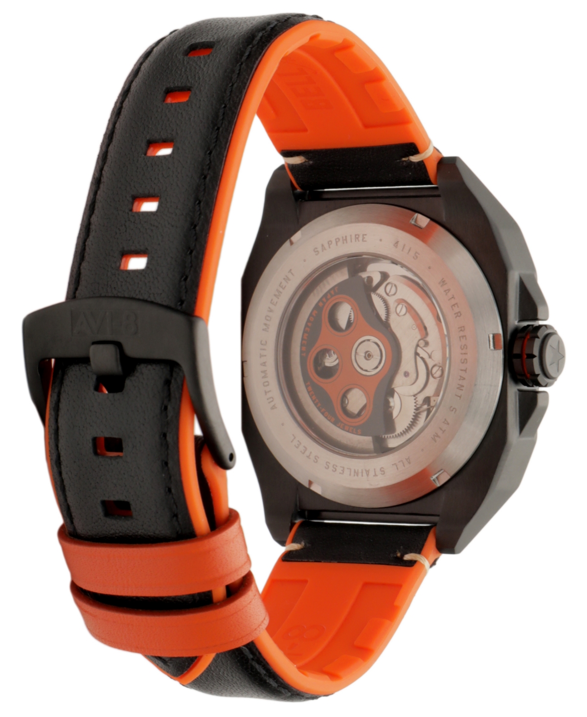 Avi-8 Men's Bell X-1 Machbuster Automatic Black Rubber And Leather Strap Watch, 41mm In Black