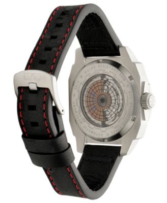 Men's Hawker Hunter Atlas GMT Automatic Black Leather Strap Watch, 44mm