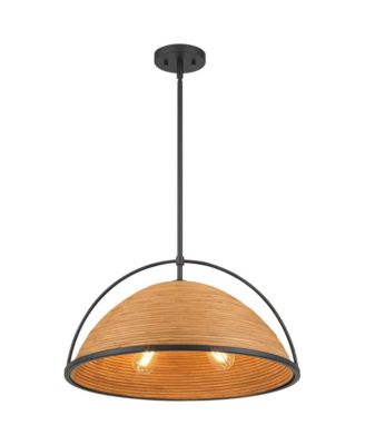 William 22" Modern 4-Light Pendant Chandelier Ceiling Light Fixture Dining Room Over Table Black Finish Rattan