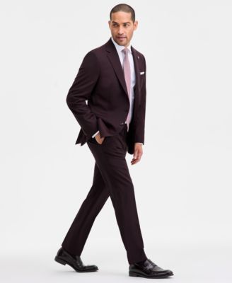 Men's Modern-Fit Bordeaux Wool-Blend Suit Separate Jacket 