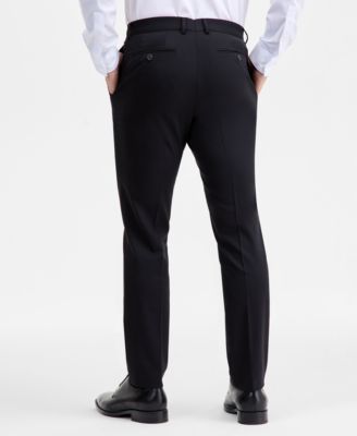 Men's Modern-Fit Stretch Black Solid Wool-Blend Suit Separate Pants