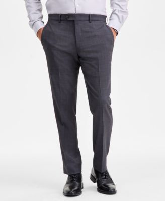 Men's Modern-Fit Stretch Charcoal Birdseye Wool-Blend Suit Separate Pants 