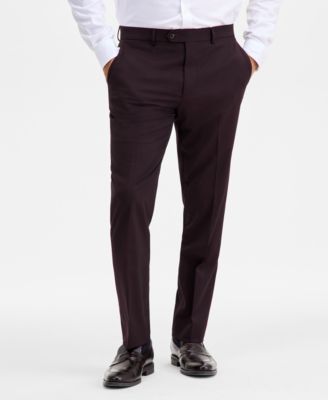 Men's Modern-Fit Stretch Bordeaux Wool-Blend Suit Separate Pants