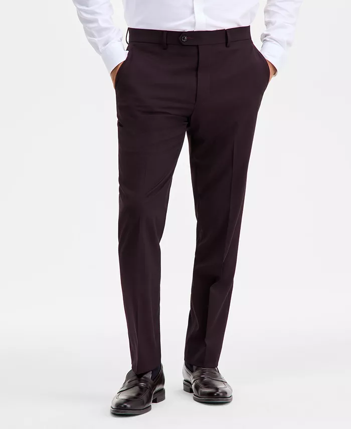 Men's Modern-Fit Stretch Bordeaux Wool-Blend Suit Separate Pants - thumbnail 3