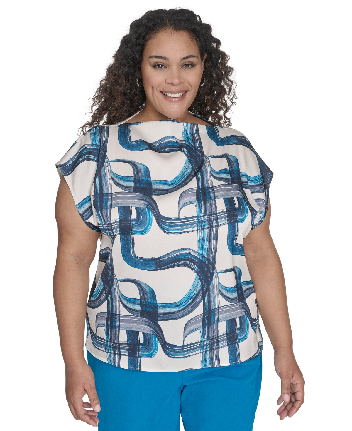 Calvin Klein Plus Size Printed Cap Sleeve Top In Corsica Multi