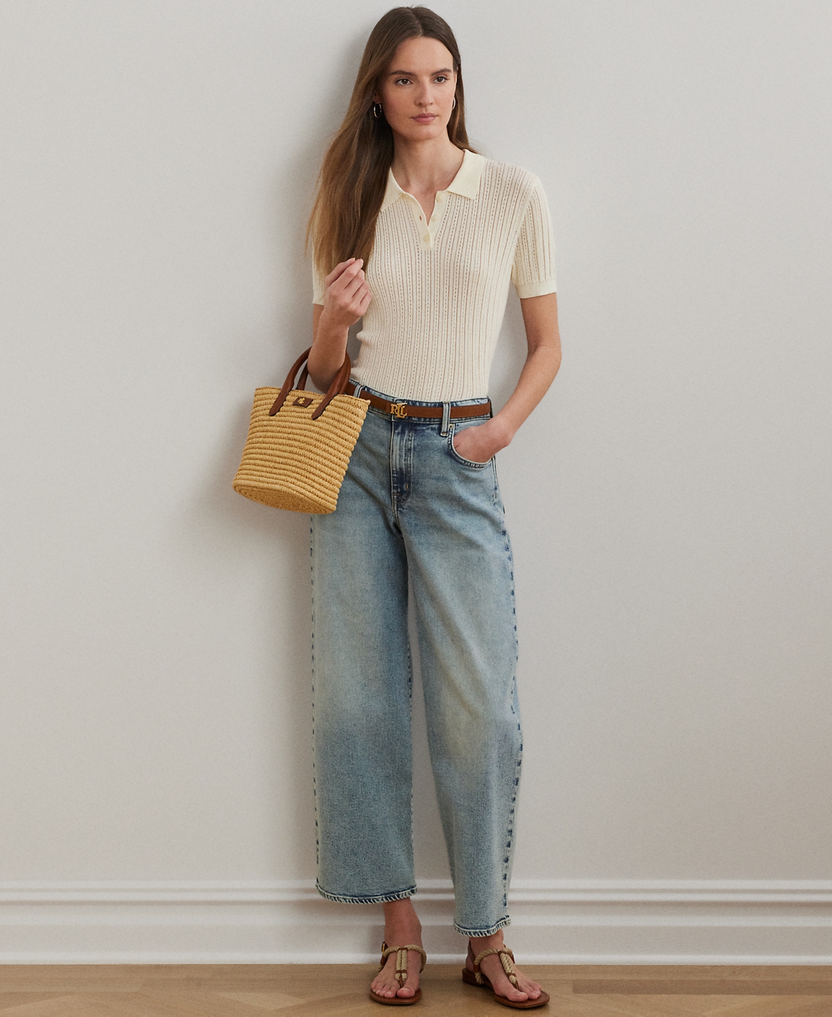 Shop Ralph Lauren Petite High-rise Wide-leg Cropped Jeans In Alicia Wash