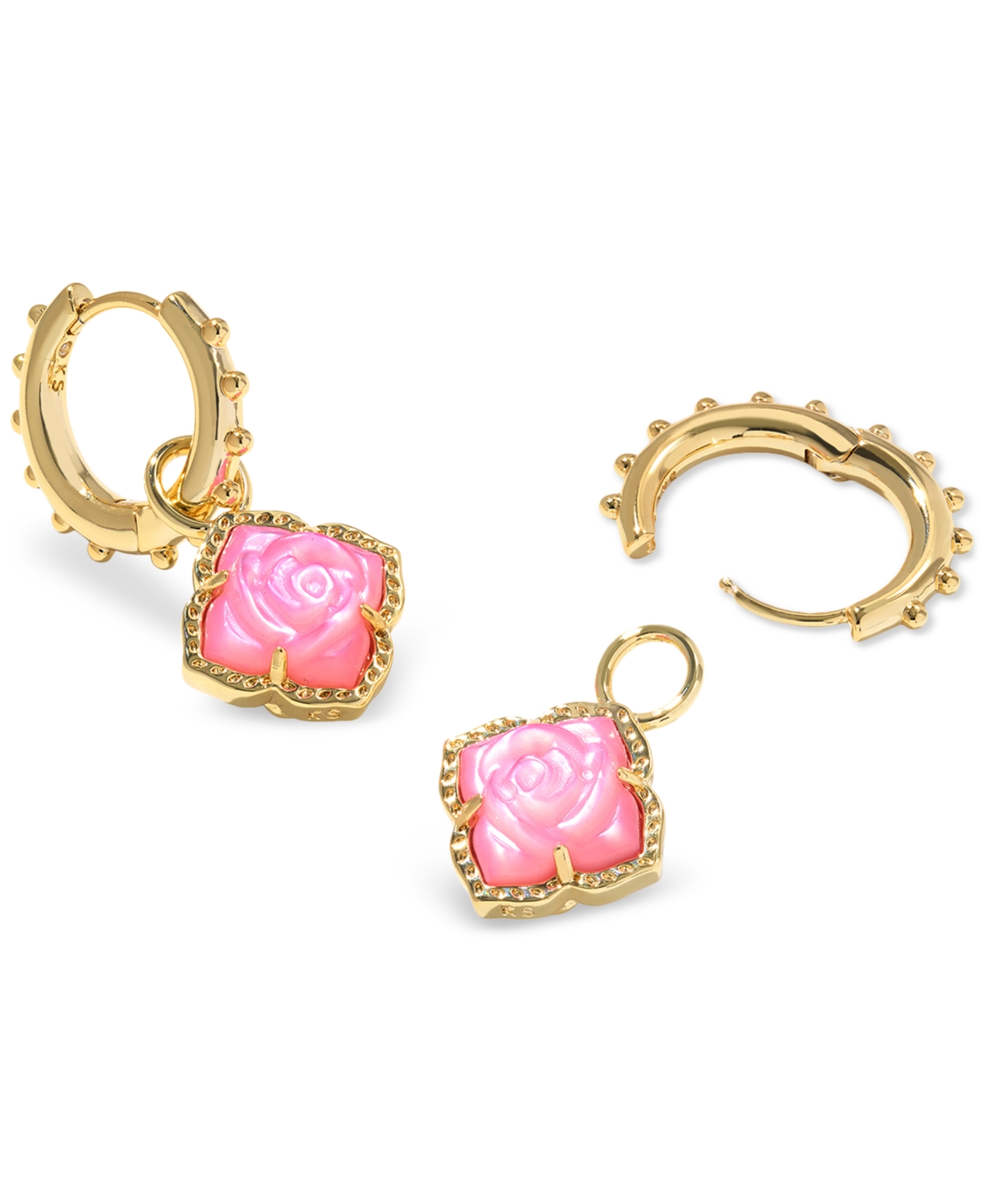 Kendra Scott 14k Gold-plated Removable Rose Charm Huggie Hoop Earrings In Gold Blush Ivory Mother Of Pearl