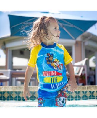 Toddler Boys Pullover Rash Guard and Swim Trunks