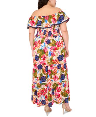 Plus Size Floral Off-The-Shoulder Smocked Maxi Dress