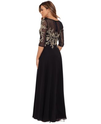 Embroidered 3/4-Sleeve Gown