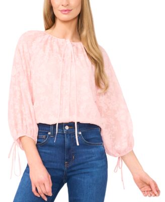 CeCe - Women's Floral-Lace Button-Front Puff-Sleeve Blouse