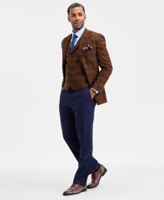 Men's Classic-Fit Brown/Navy Plaid Suit Separate Jacket