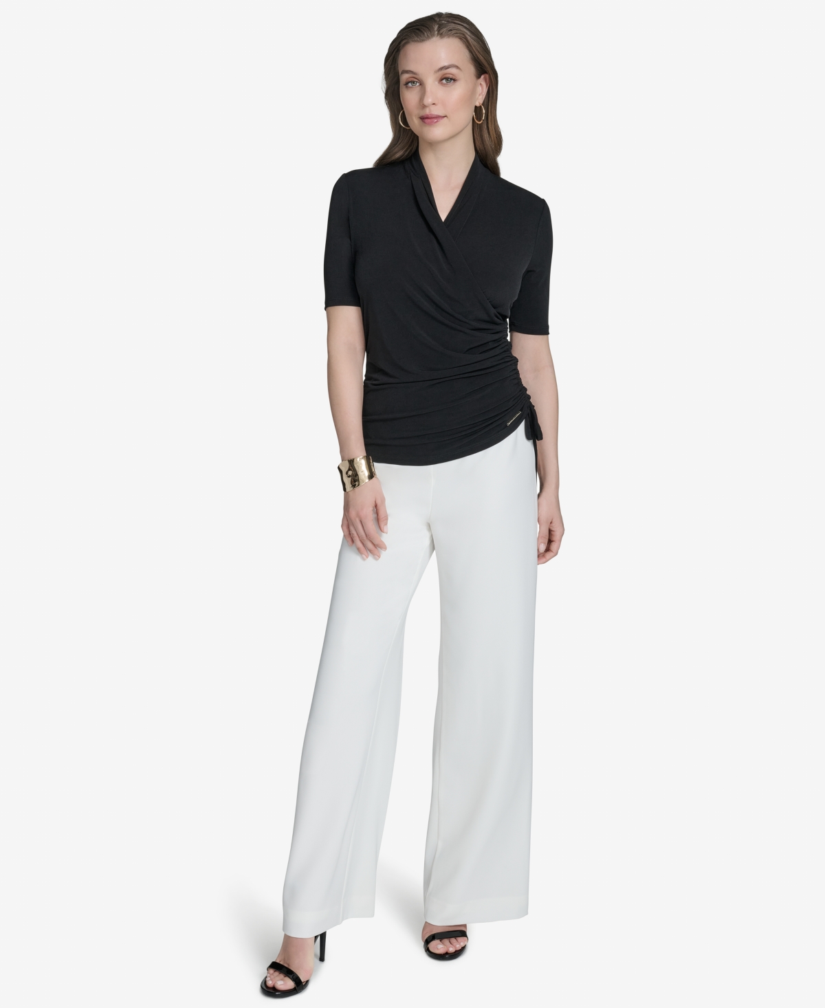 HALSTON WOMEN'S RUCHED FAUX-WRAP TOP 