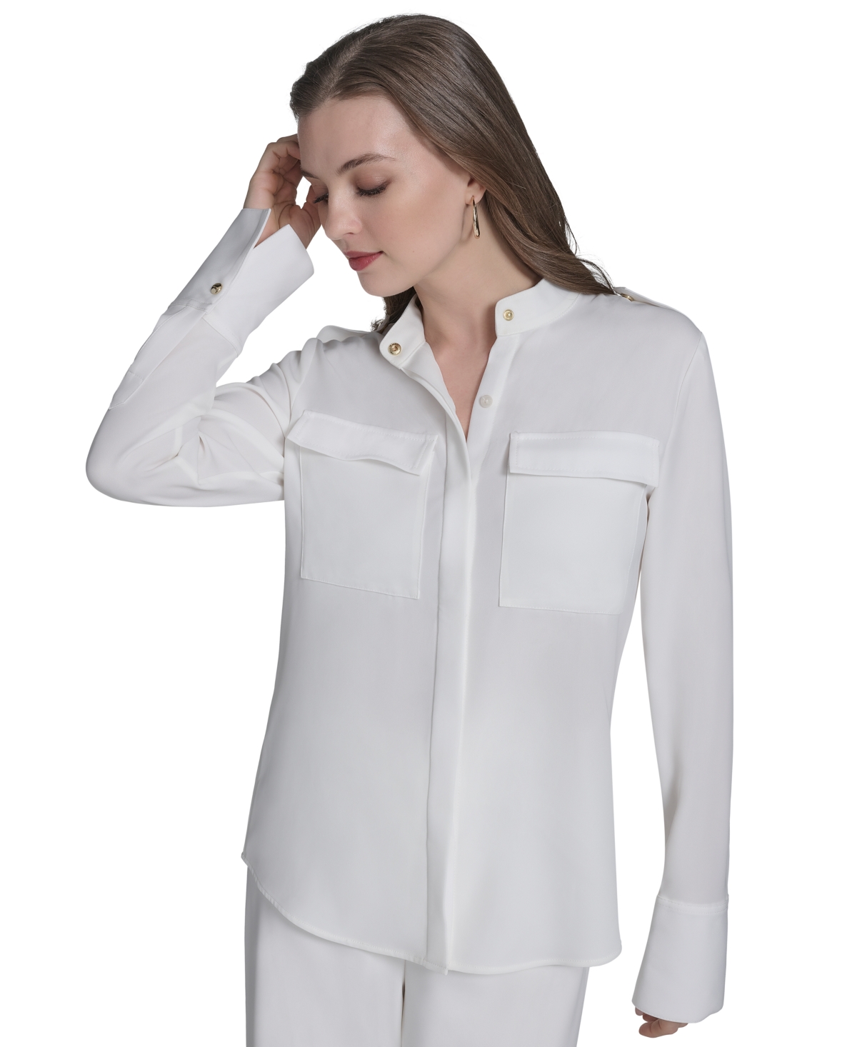 HALSTON WOMEN'S LONG-SLEEVE BUTTON-FRONT SHIRT 