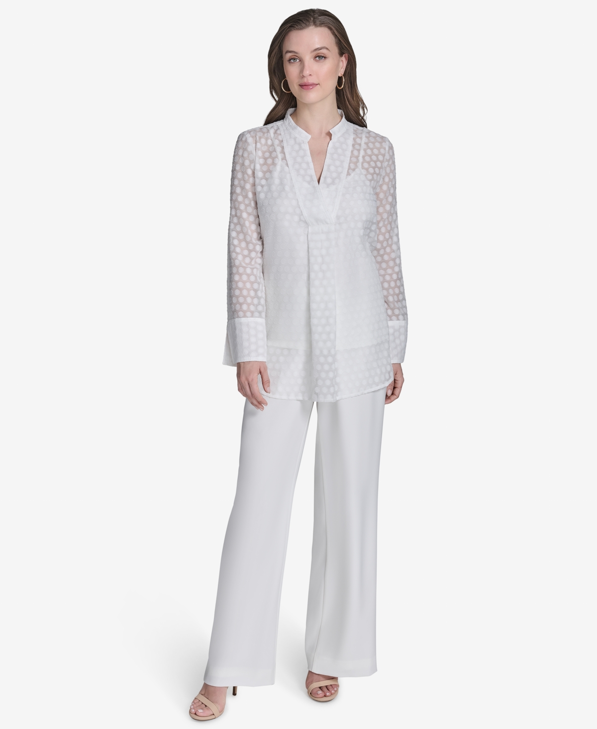 HALSTON WOMEN'S DOT TEXTURE LONG-SLEEVE BLOUSE 