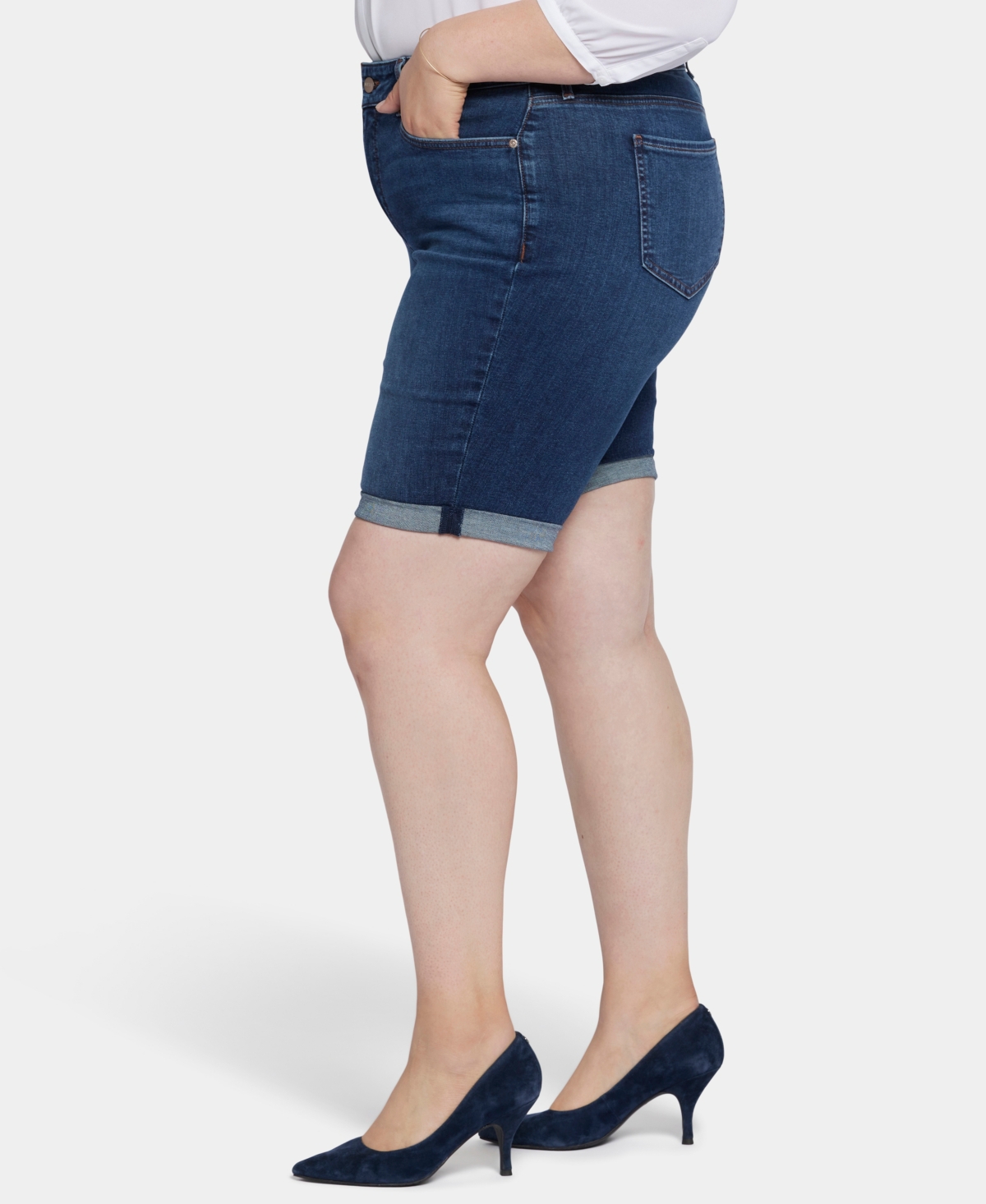 Nydj Plus Size Briella Denim Shorts With Roll Cuffs In Gold Coast