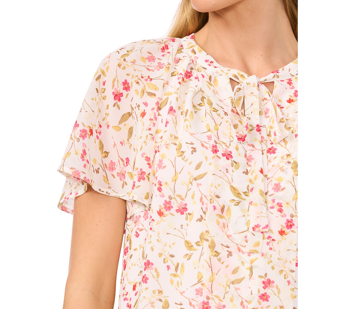Shop Cece Women's Flutter-sleeve Tie-neck Blouse In New Ivory