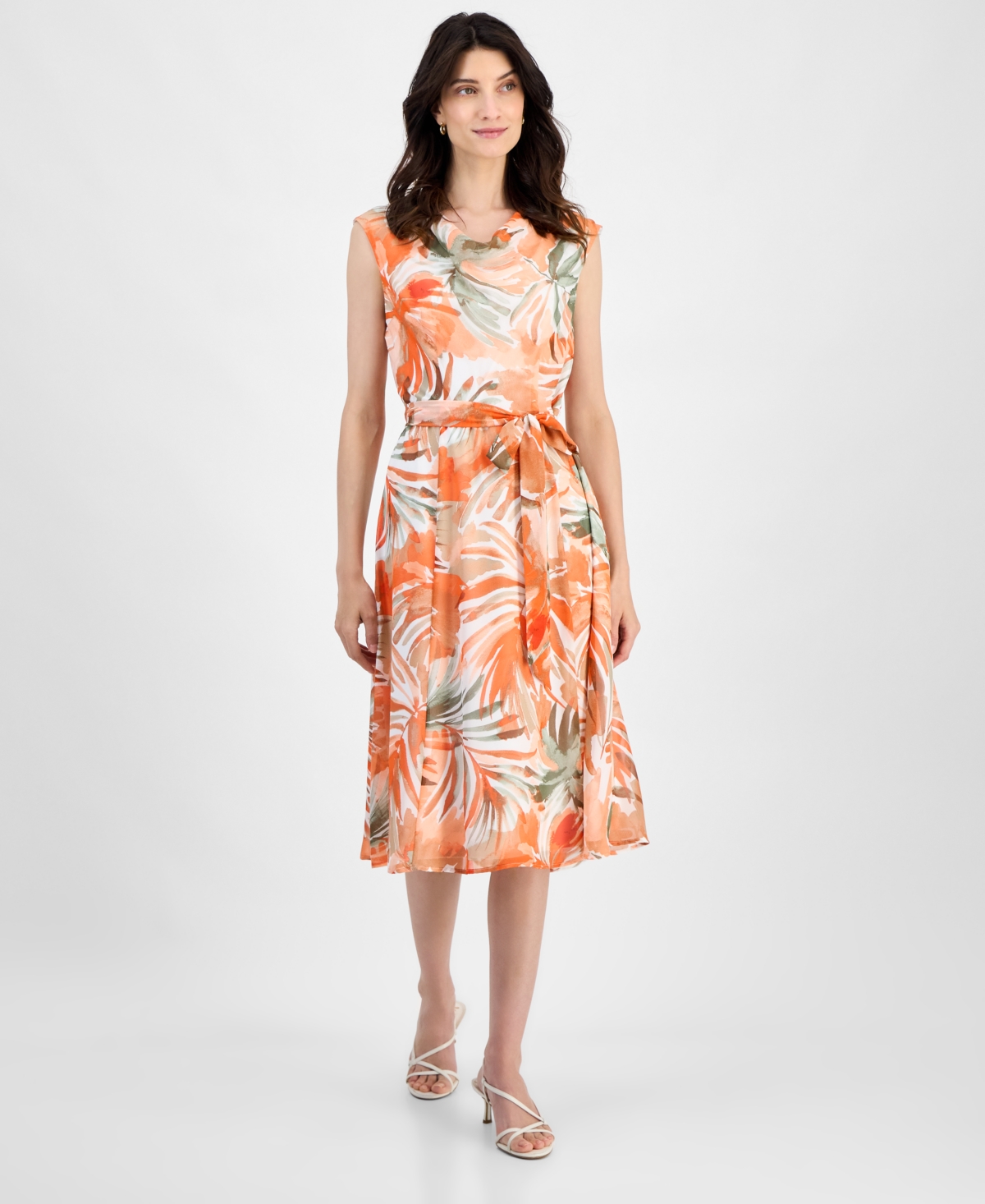 Kasper Women's Printed Cowl-neck Chiffon Dress