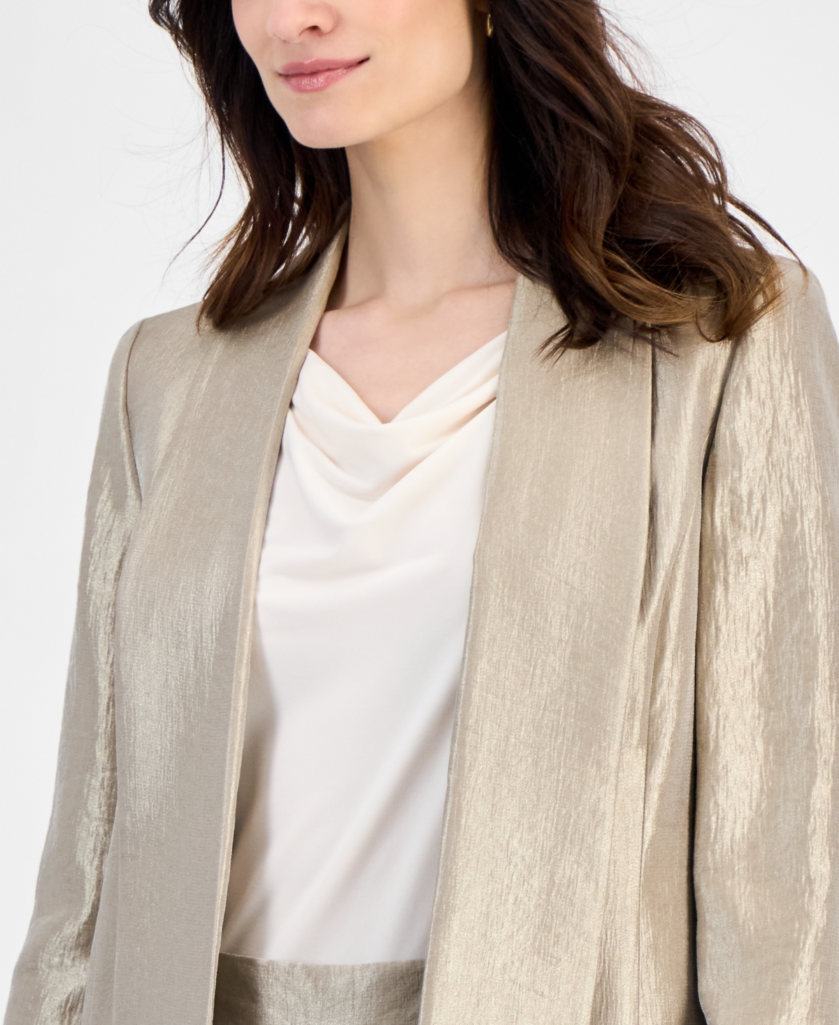 Kasper Women's Shimmer Twill Shawl-collar Open-front Topper