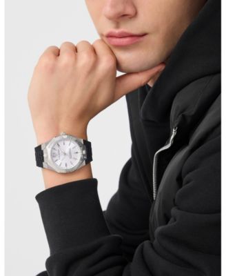 Men's Metronaut Three Hand Quartz Black Silicone Strap Watch, 42mm