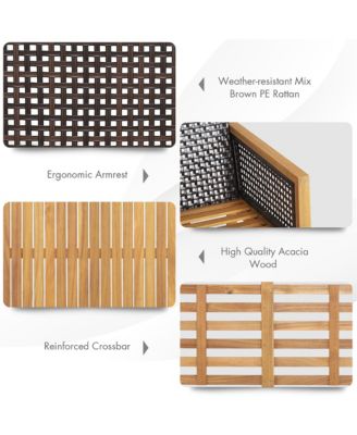 8 Piece Patio PE Rattan Conversation Set Acacia Wood Furniture Set  w/ Cushions