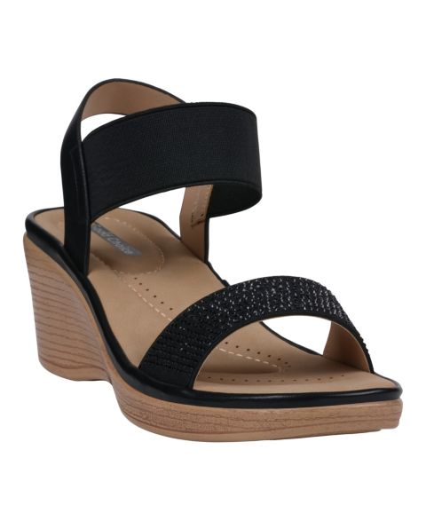 Женские сандалии GC Shoes Nia Embellished Elastic Wedge, цвет: Чёрный