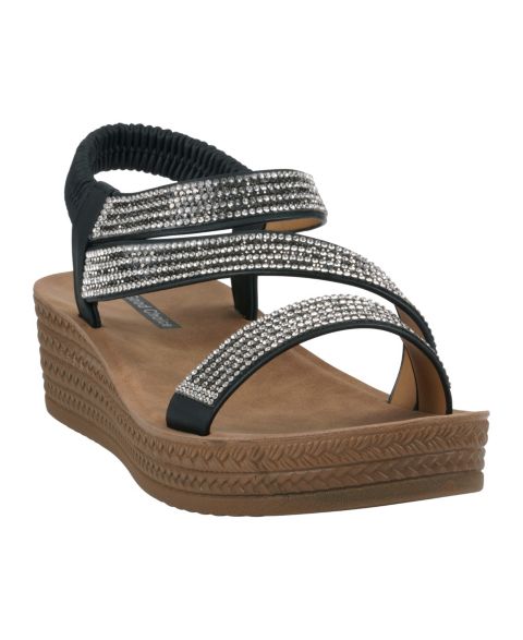 Женские сандалии GC Shoes Ruby Embellished Cross Strap Wedge, цвет: Чёрный
