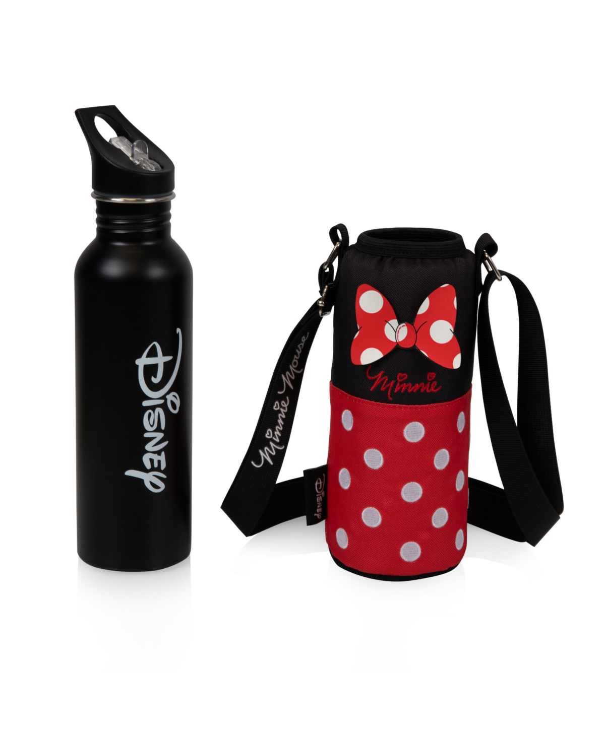 Oniva Disney Minnie Mouse Bottle Cooler Tote Set, 24 Oz. In Black With Red Pattern