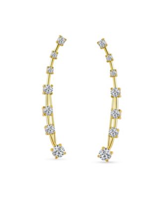 CZ Curved Crawlers Wire Cubic Zirconia Ear Cuff Cartilage Earring Gold Plated