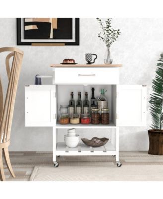 Rolling Kitchen Island Cart with Drawer and Towel Rack