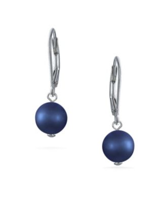 Classic Black White Pink Grey Round Freshwater Cultured Pearl Drop Dangle Bead Ball Earrings .925 Sterling Silver Lever back