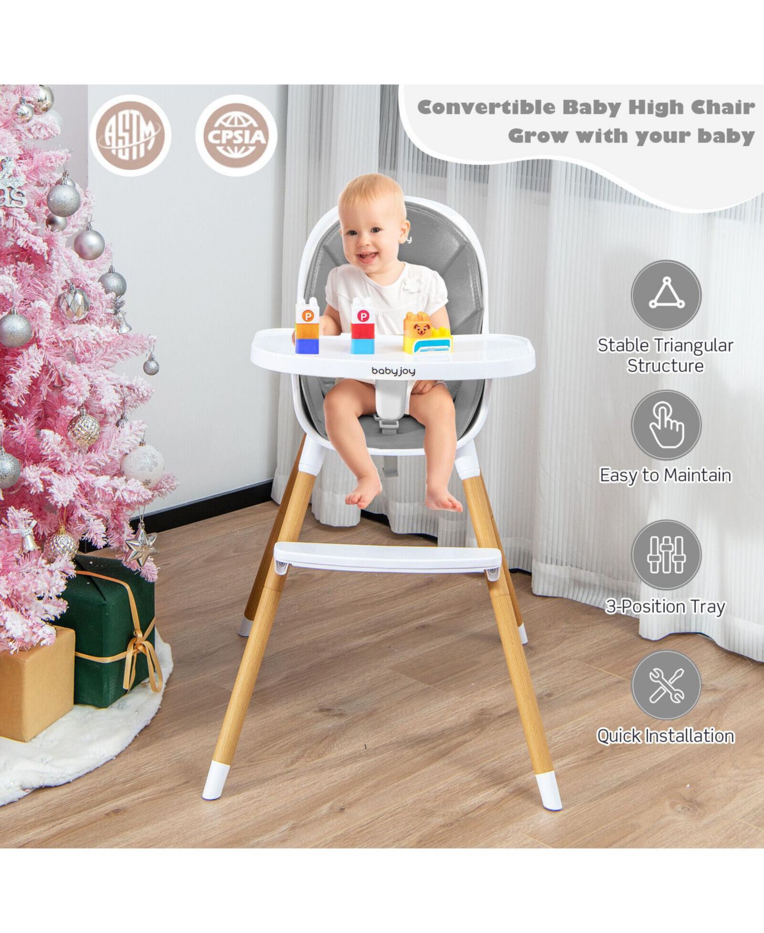 Kids 4-in-1 Convertible High Chair Feeding Chair with Adjustable Tray