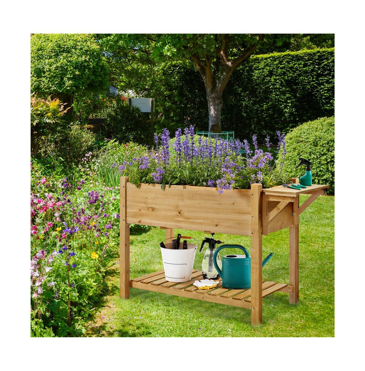 Yaheetech Solid Wood Elevated Garden Bed Planter Box with Removable Grow Grids