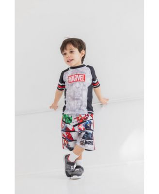 Boys Marvel Spider-Man Captain America Hulk Iron Man Pullover Rash Guard & Swim Trunks Outfit Set to