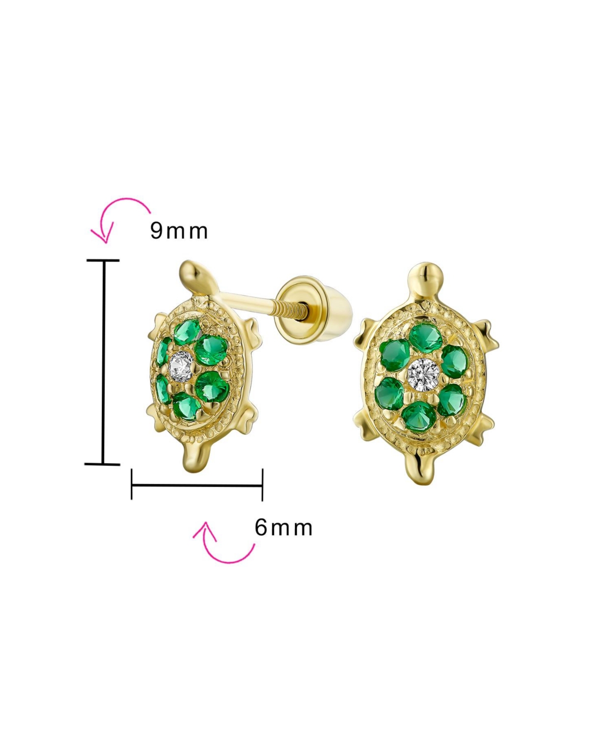 Bling Jewelry Petite Nautical Pave Cz Green Tortoise 14K Gold Stud Earrings with Secure Back