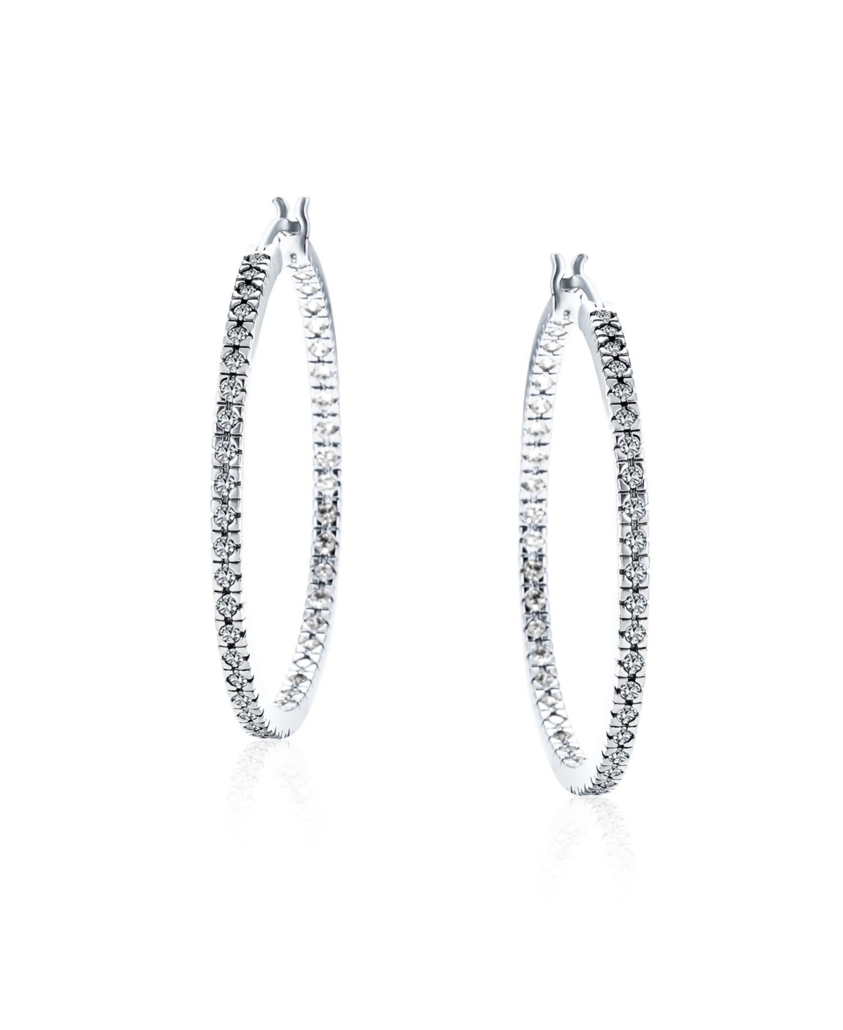 Bling Jewelry Pink White Black Cubic Zirconia Pave Cz Thin Inside Out Large Big Hoop Earrings Silver Rose Gold Plated 1.75 Inch Diameter