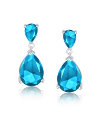 Simple Cubic Zirconia Teardrop Pear Shaped Solitaire CZ Dangle Earrings .925 Sterling Silver