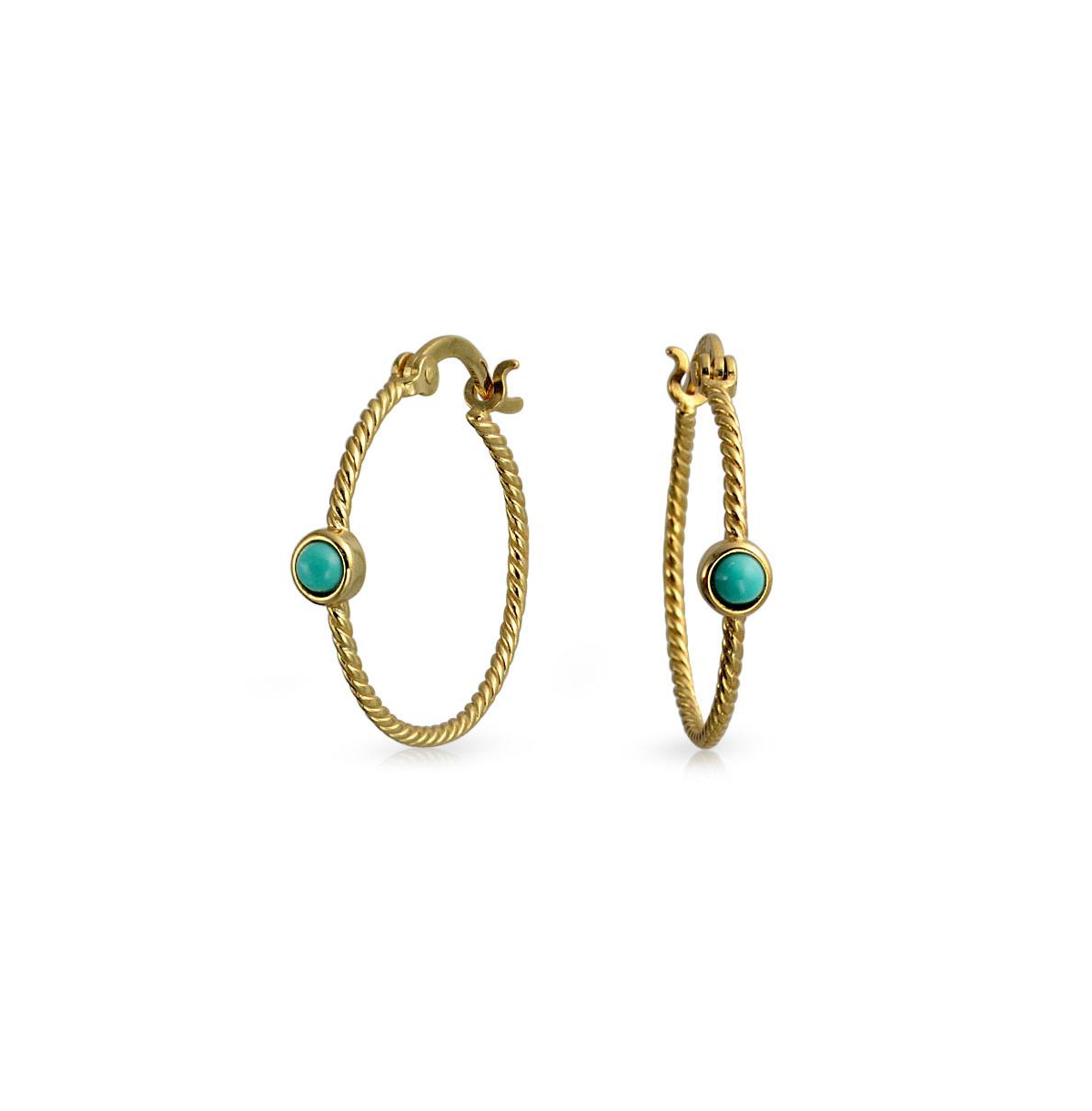 Bling Jewelry Twisted Cable Hoop Huggie Earrings Stabilized Turquoise Gold Plated Sterling Silver