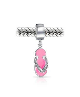 Flip Flop Sandal CZ Dangle Travel Charm Bead in Sterling Silver