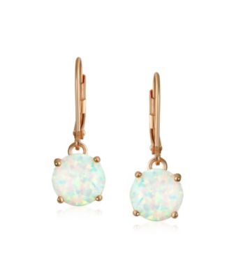 Round Solitaire Created Opal Lever back Drop Earrings .925 Sterling Silver 8MM