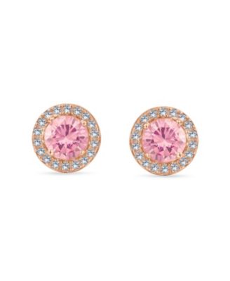 Colorful CZ Halo Solitaire Stud Earrings in Rose Gold Sterling Silver