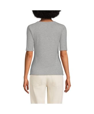 Women's Drapey Rib Fitted Elbow Sleeve Scoop Neck Tee