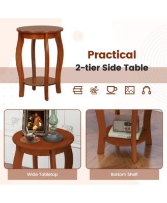 Set of 2 15 Inch 2-Tier Round End Table with Storage Shelf