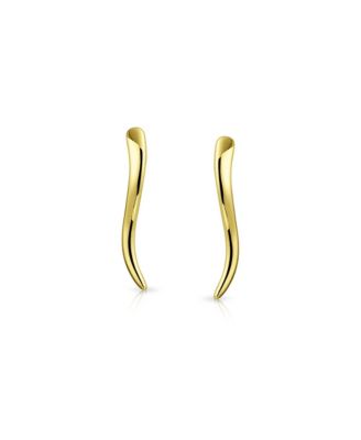Minimalist Geometric Linear Wave Ear Pin Crawlers Climbers Earrings Yellow Gold Plated .925 Sterling Silver