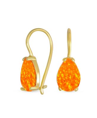 Iridescent 1.5CT Solitaire Teardrop White Created Opal Drop Earrings .925 Sterling Silver French Wire