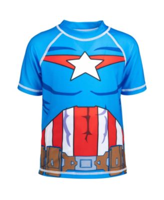 Toddler Boys Marvel Spider-Man Captain America Hulk Iron Man Pullover Rash Guard & Swim Trunks Outfit Set to